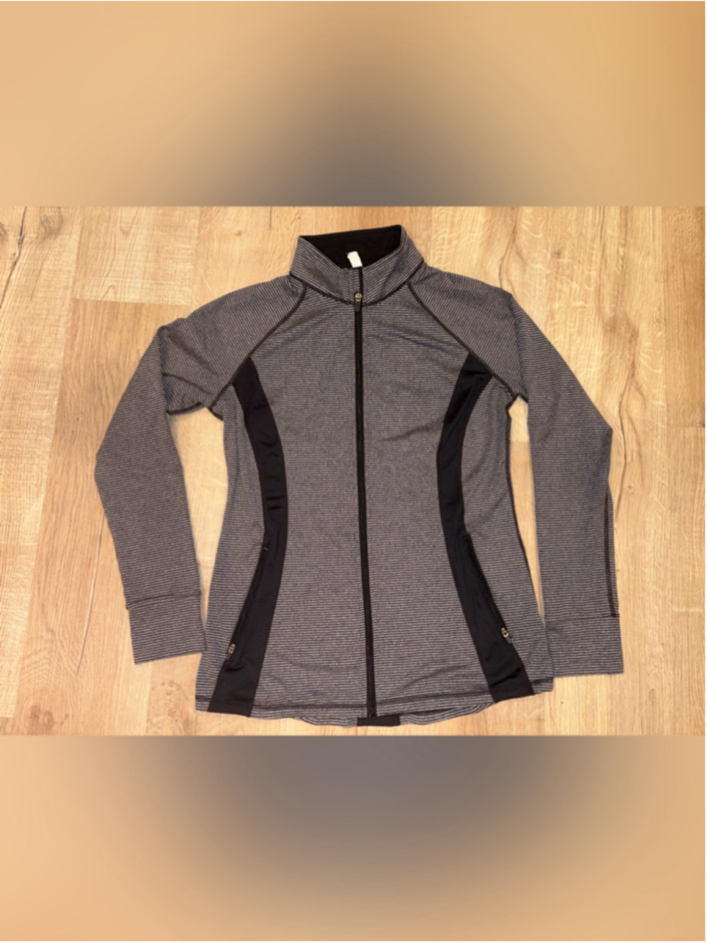 Ideology Women’s Gray and Black Stripe Athletic Zip-Up Jacket